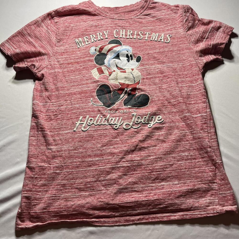 Disney Mickey Mouse Walt’s HOLIDAY LODGE Merry Christmas Adult T-Shirt Small